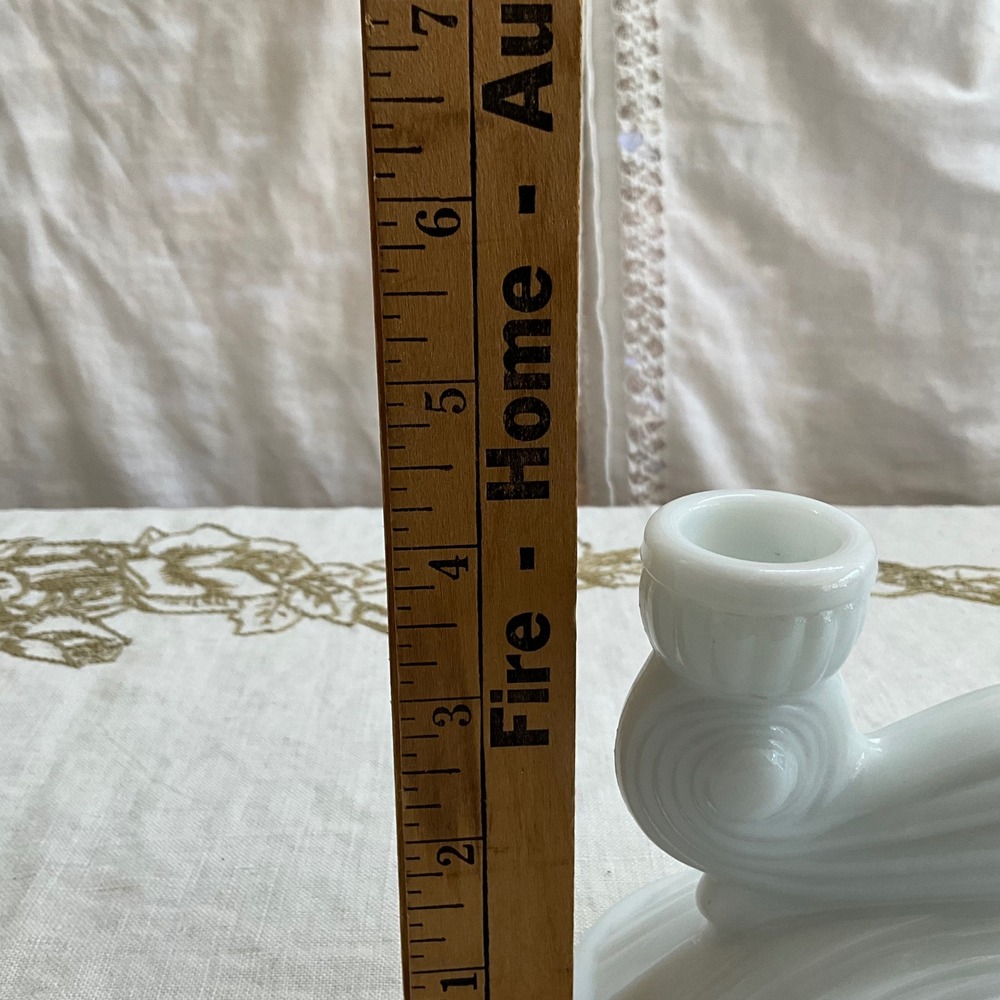 Vintage McKee Milk Glass Double Candlestick Art Deco Scrolled White Taper Holder - Picture 7 of 7